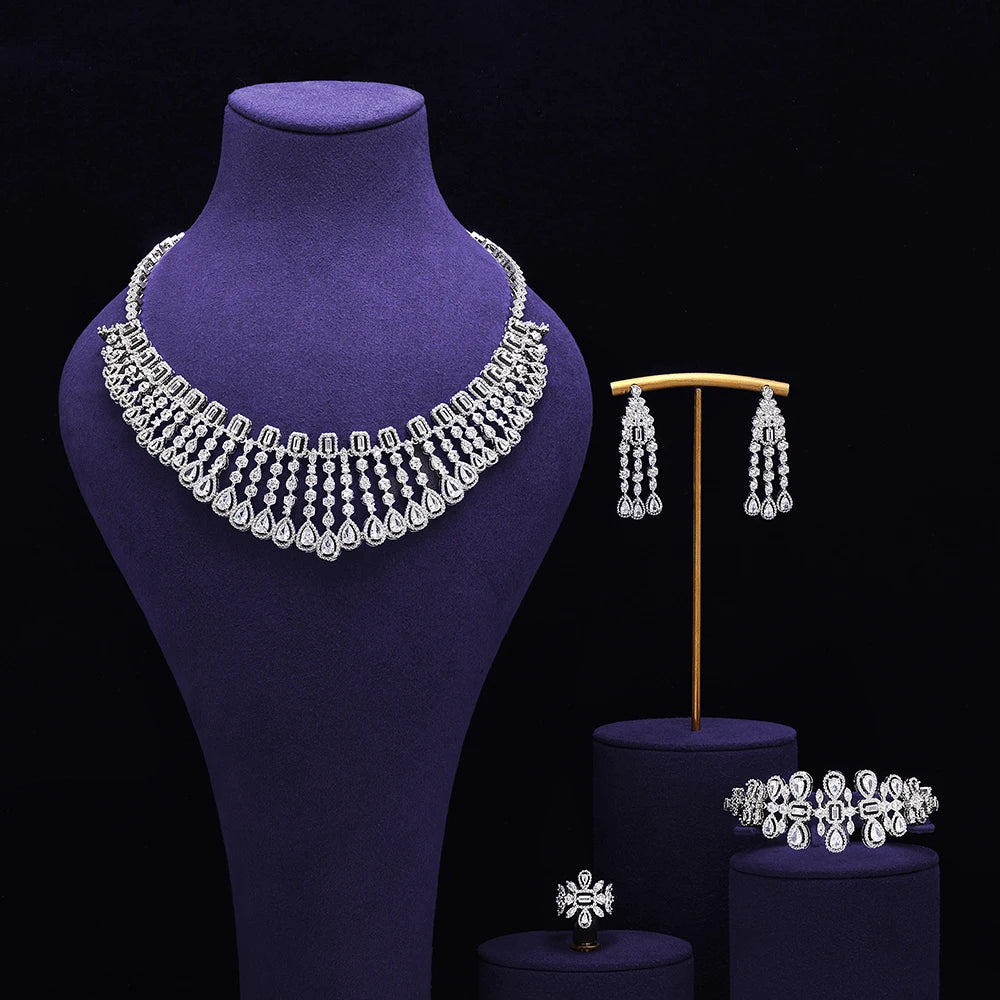 Bridal Zirconia Full Jewelry Set for Ladies Party Luxury Dubai Nigeria CZ Crystal Wedding Necklace Set