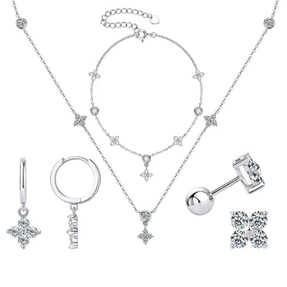 Moissanite Necklace Bracelet Earring 925 Sterling Silver Four Leaf Flower Pendant Moissanites Jewelry Set For Wedding Gift