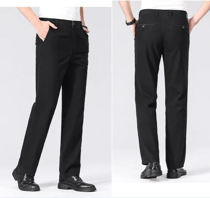 Spring Summer Cotton Suit Pants Men Solid Color Smart Casual Dress Trousers Man Lightweight Zipper Fly Straight Breathable Pants