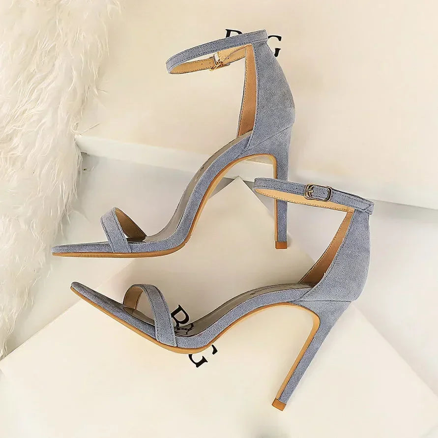 Women Gladiator Stiletto Classic Ankle Strap Holiday Beach Sandals Lady Fashion Suede 8cm 11cm High Heels Sexy Red Brown Sandles