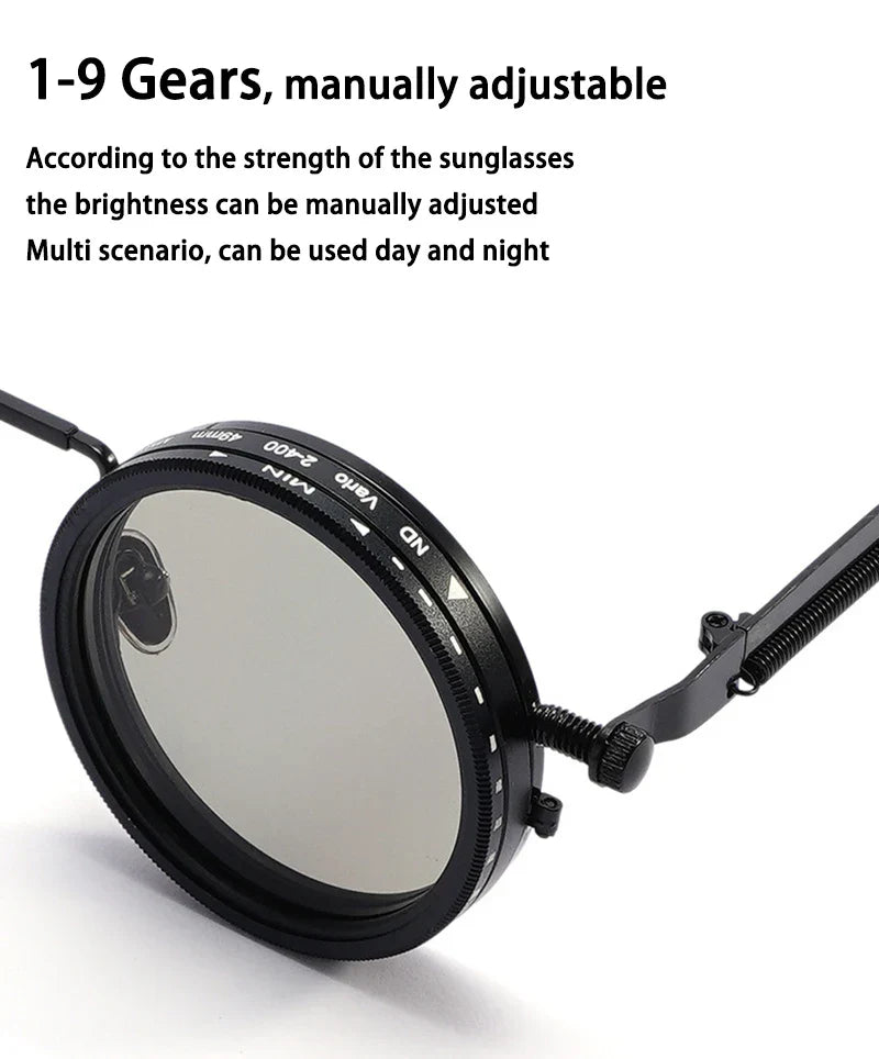 Metal Round Punk ND9-level Adjustable Dimming Sunglasses Women Polarized UV400 Fashion Men Outdoor Sun Glasses