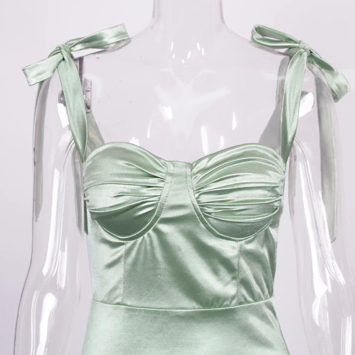 Sexy Sweetheart Ruched Padded Satin Maxi Dress Side Split Tie Up Sleeveless Cocktail Party Evening Bridesmaids PromGown