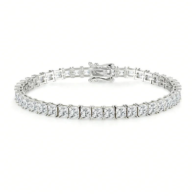 4*4mm D Color Princess Cut Moissanite Tennis Bracelet Hip-hop Men's Jewelry Square Chain for Women Real Pure 925 Silver