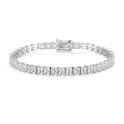 4*4mm D Color Princess Cut Moissanite Tennis Bracelet Hip-hop Men's Jewelry Square Chain for Women Real Pure 925 Silver