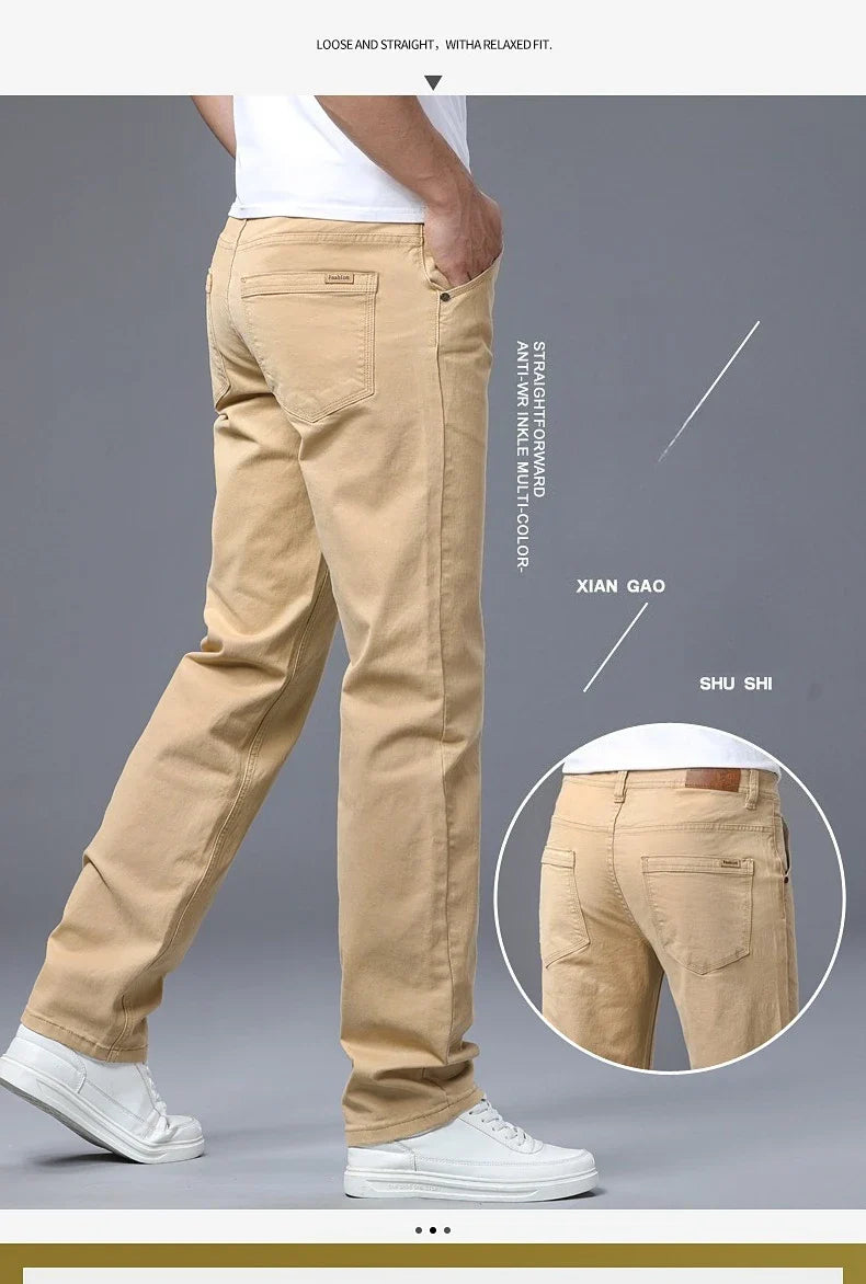 Men's Straight Leg Jeans Slim Fit Stretch Comfort Denim Pants Korean Casual Fashion Minimalist Business Male Daily Trousers