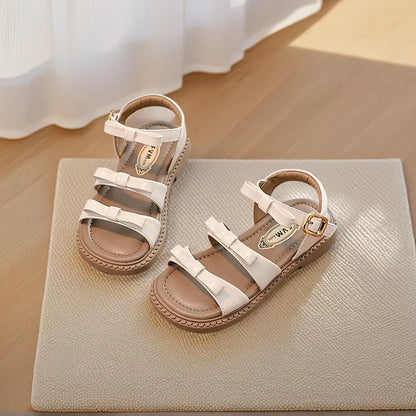 Bling Rhinestone Heart Buckles Strap Sandals for Kids Girls Brand Design Bowknot Sandalias Children Soft  Summer Flat Shoes