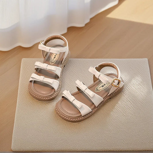 Bling Rhinestone Heart Buckles Strap Sandals for Kids Girls Brand Design Bowknot Sandalias Children Soft  Summer Flat Shoes