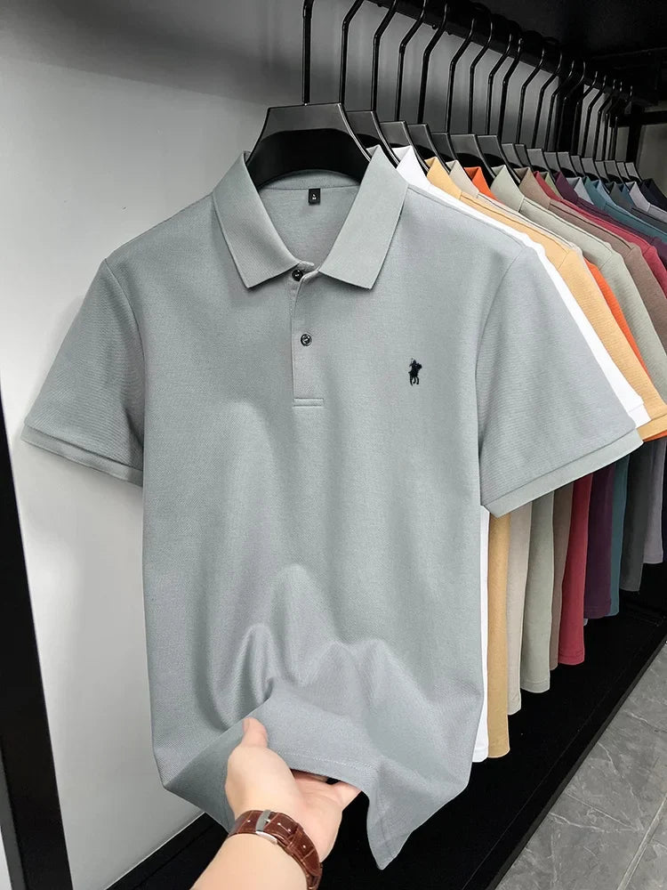 Designer brand 100% cotton short sleeve polo shirt luxury fashion pony embroidery men's business leisure summer new Paul T-shirt