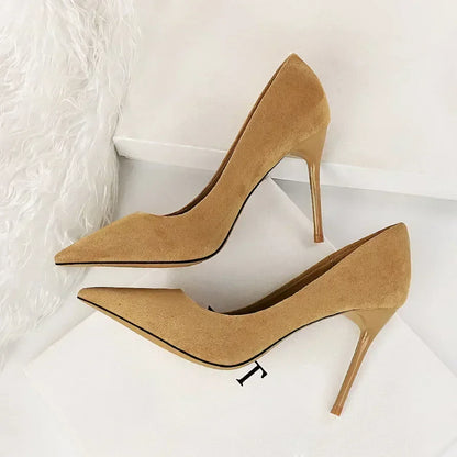 Women 9cm High Heels Daily Party Colorful Suede Pumps Female Scarpins Stiletto Evening Banquet Red Yellow Shoes Plus Size 34-43