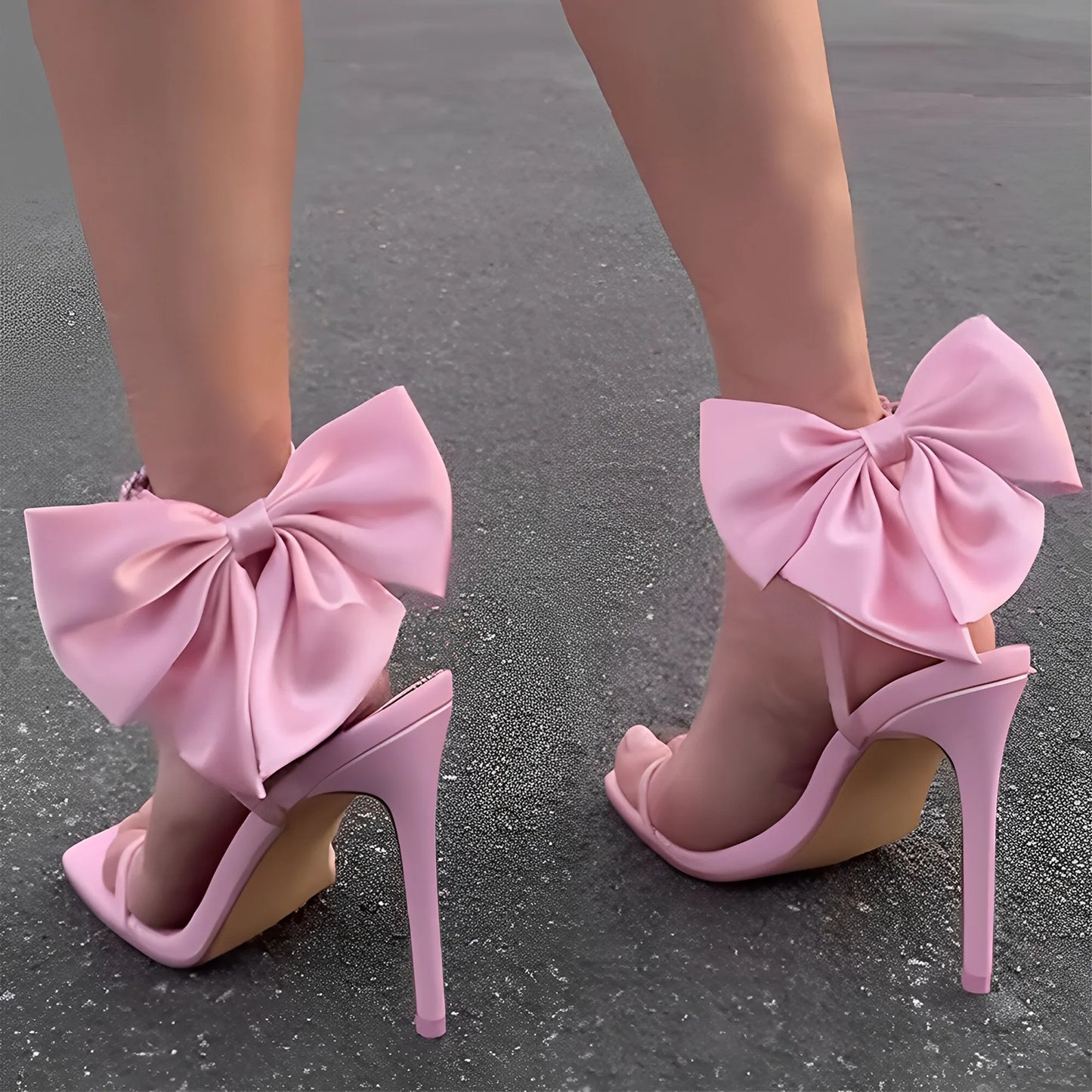 Aneikeh 2026 Summer PU Butterfly-Knot Sandals Square Toe Thin Heels Party Shallow Concise Sweet Buckle Strap Adult Open  Pleated
