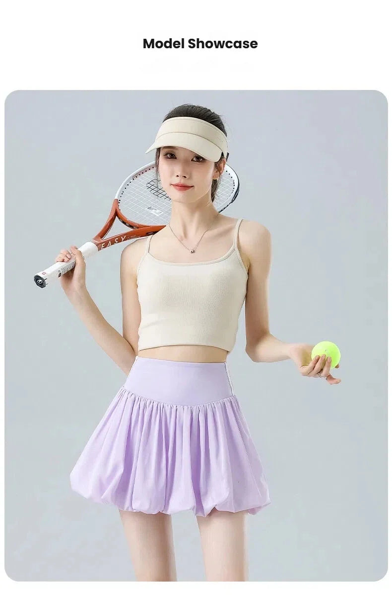 Women Summer Tennis Skirt High Waist Flared Flounce Skirt 2 in 1 with Shorts Anti-Exposure Athletic Pleated Golf Skirt Workout