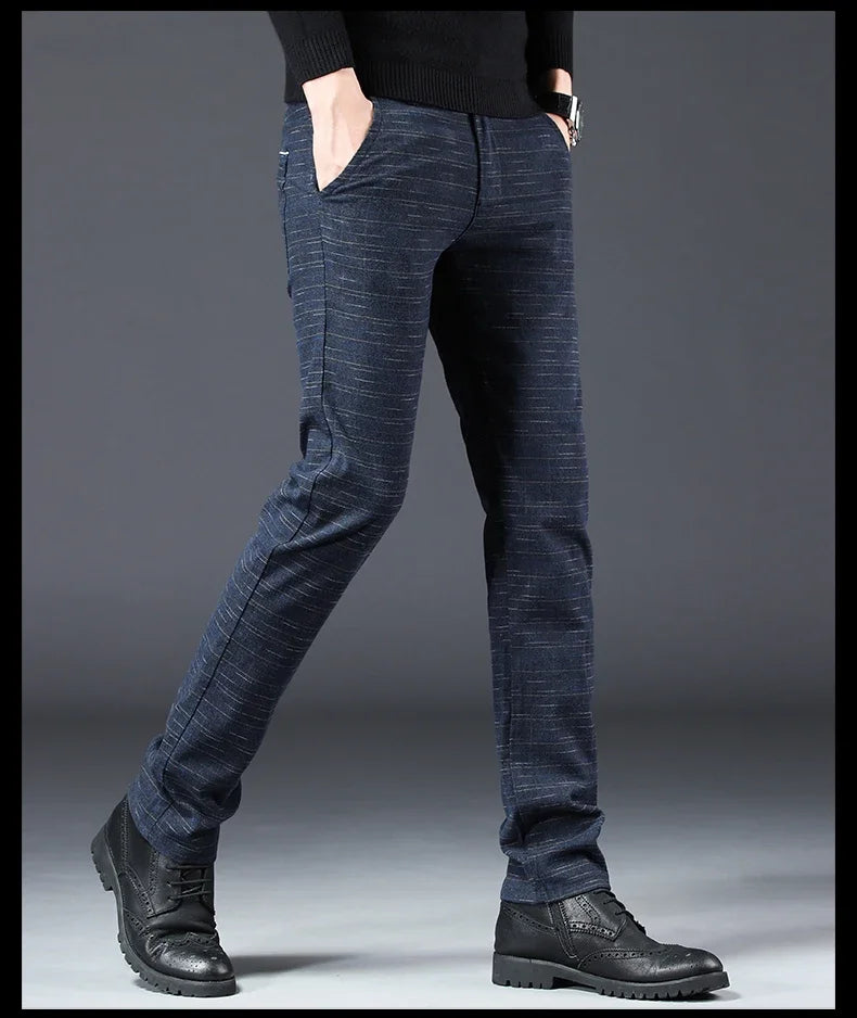 Spring Autumn New Men's Plaid Pants Black Blue Business Casual Formal Fashion Korean Classic Male Clothes Straight Trousers