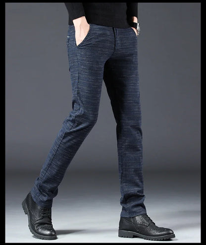 Spring Autumn New Men's Plaid Pants Black Blue Business Casual Formal Fashion Korean Classic Male Clothes Straight Trousers