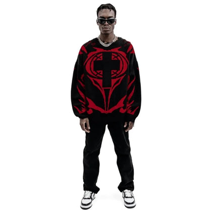 Suéter Gráfico Hip Hop New Order Masculino Inverno Malha Pulôver Mangas Compridas Tops Moda Harajuku Jumper Casaco Y2k Streetwear Roupa