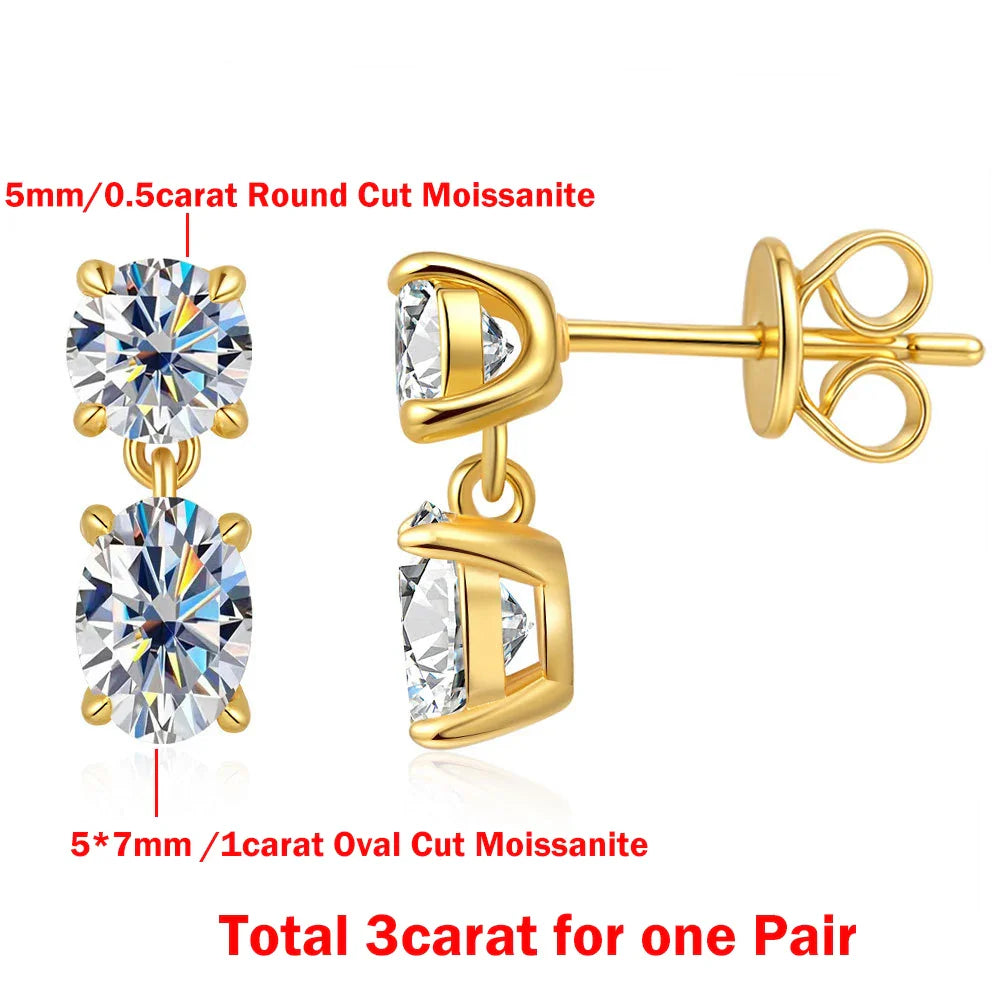 3cttw  Certified Oval/Round Cut Moissanite Diamond Drop Earrings for Women 100% 925 Sterling Silver Stud Earring Fine Jewelry
