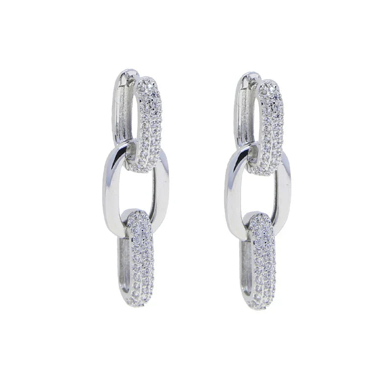 Korean Style Fashion Paper Clip Designer Jewelry Hoop Dangle Earrings for Women Cubic Zirconia Gold Platinum Plated Color