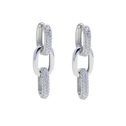 Korean Style Fashion Paper Clip Designer Jewelry Hoop Dangle Earrings for Women Cubic Zirconia Gold Platinum Plated Color