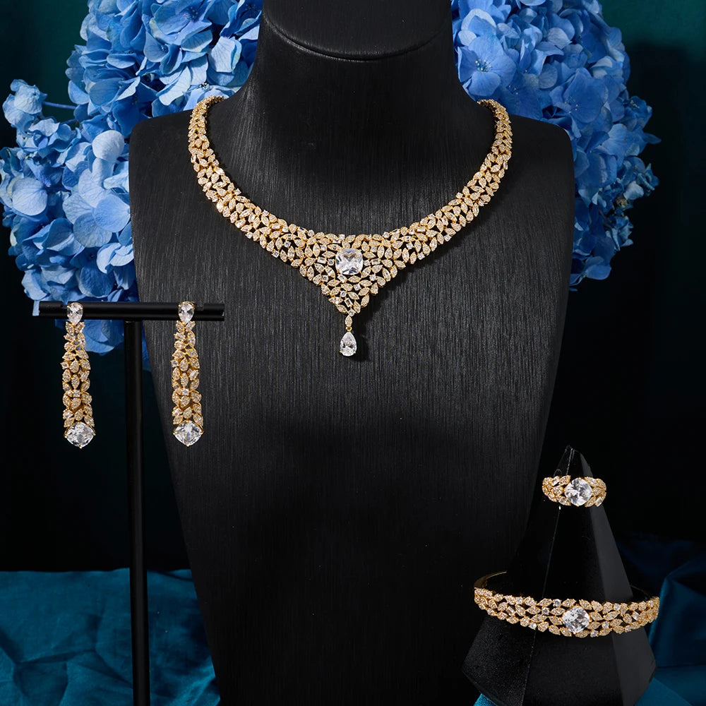 Women Necklace Sets Cubic Zirconia Bridal Jewelry DuBai Saudi Wedding Engagement Party Festival Jewel Accessory