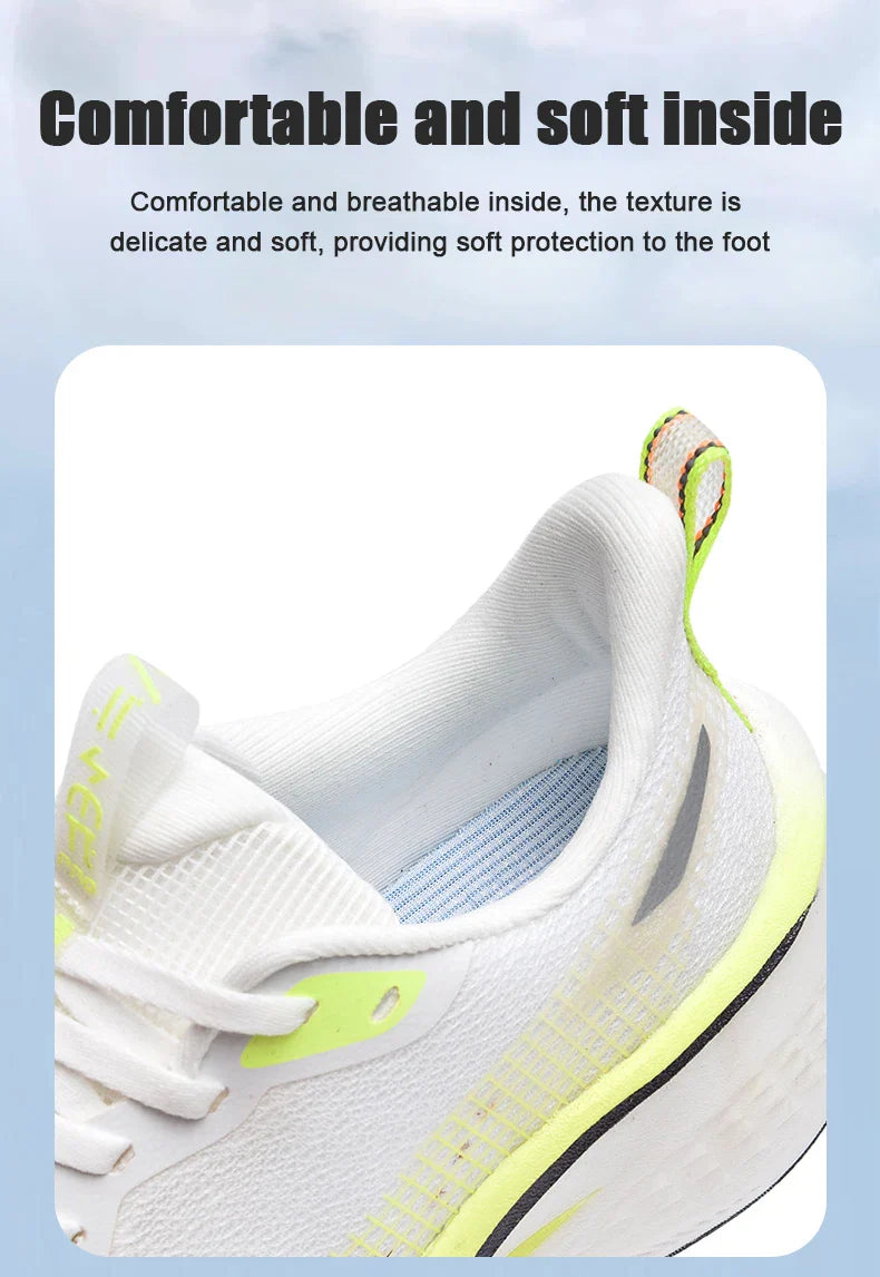 Sapatos de corrida esportivos casuais masculinos e femininos de moda com superfície de malha respirável, suporte de placa de carbono e sola de borracha resistente ao desgaste