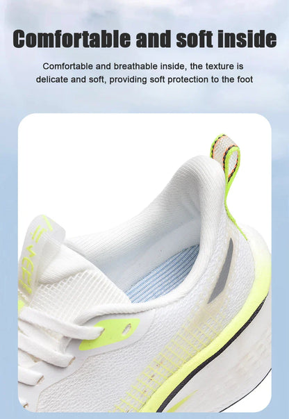 Sapatos de corrida esportivos casuais masculinos e femininos de moda com superfície de malha respirável, suporte de placa de carbono e sola de borracha resistente ao desgaste