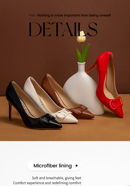 Women's High Heels New Pointed Metal Buckle Party Carnival Women's Shoes 9cm