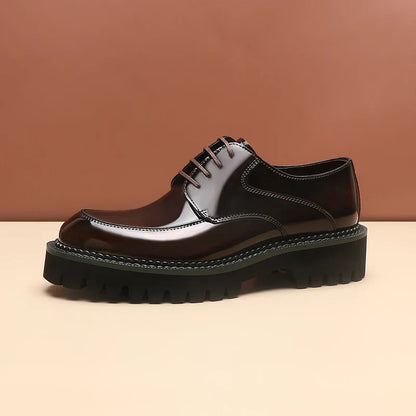 Spring and Autumn New Men's Business Casual Shoes Genuine Leather Thick Soled Round Toe British Formal Derby Shoes