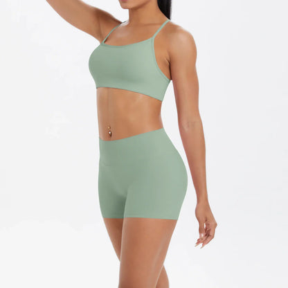 2PCS Yoga Clothes  Halter Yoga Top Set Fitness Gym Suit Crossover Back Sports Underwear Workout Gym Shorts Fitness High Waist