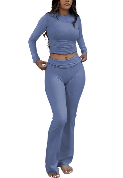 Women's Yoga Two-Piece Set Long-Sleeve Wide-Leg Activewear Set Casual Home Yoga Set Coordinated Set
