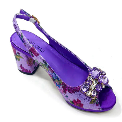 Italian Design Shoes and Bags Matching Set 2024 Women high heel Party Purple Color Nigeria Wedding Bigger Size Shoes