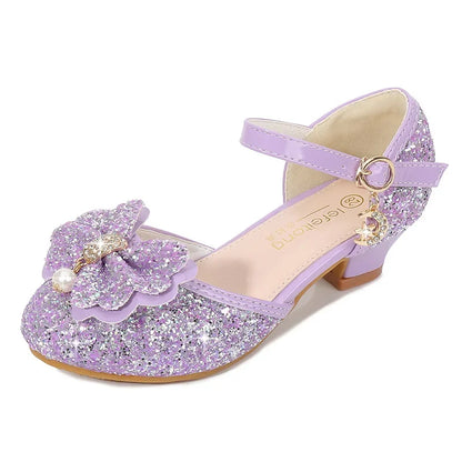 Children's Sandals for Party Wedding Elegant Bowknot Kids Girls Versatile Sequins High-heels Fashion Pearl Princess Single Shoes