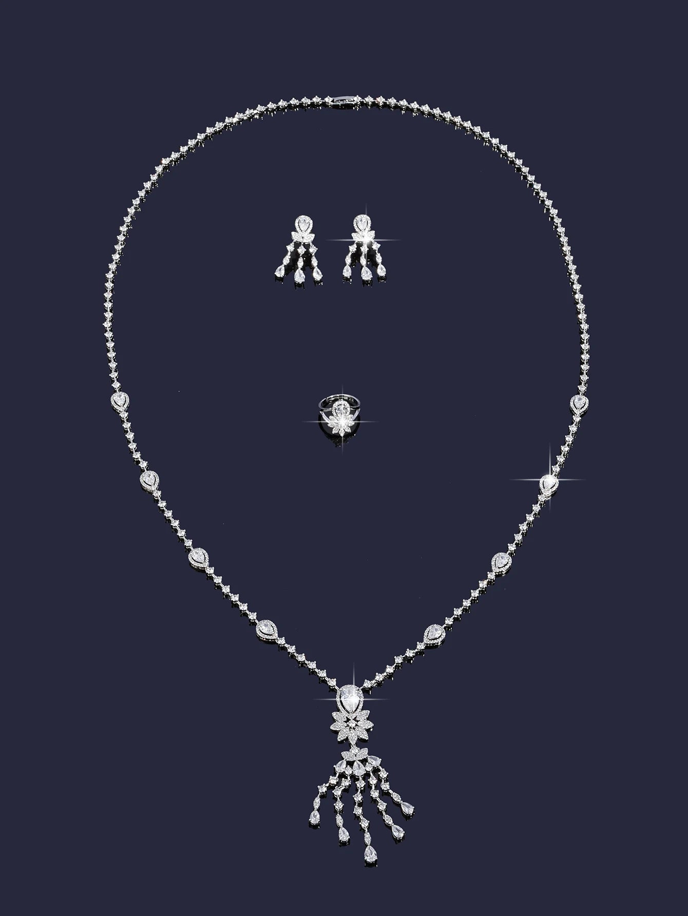 Trendy Sweater Cubic Zircon Long Chian Necklace Jewelry Sets for Women Party Luxury Wedding Bridal Jewellery Accessories