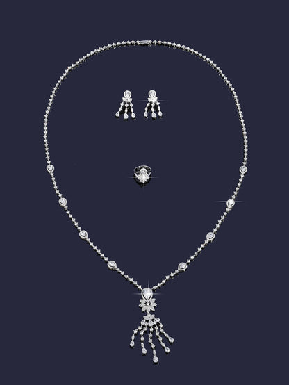 Trendy Sweater Cubic Zircon Long Chian Necklace Jewelry Sets for Women Party Luxury Wedding Bridal Jewellery Accessories