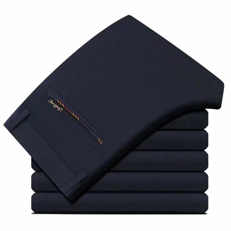 Fashion Men's Dress Pants Black Straight Business Casual Trousers Stretch Non-Ironing Slim Fit Formal Wear Suit Pants for Man