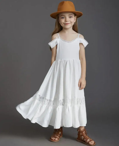New Summer Strap Ruffle Girls Solid Color Slip Floor Long Dress Baby Kids Evening Party Dress Cloting for 4 6 7 8 10 12 Year