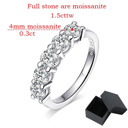 White Gold D Color 4mm Moissanite Ring for Women 1.5CTTW Stone Match Diamond Wedding Band Bride S925 Sterling Silver