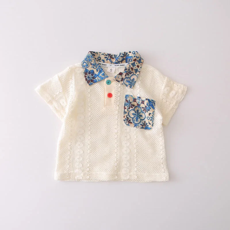 Children Summer Fashion Baby Boy Clothes Kids Collar Hollow Out Polo T Shirt+ Flower Shorts 2pc/Set Toddler Girls Casual Outfits