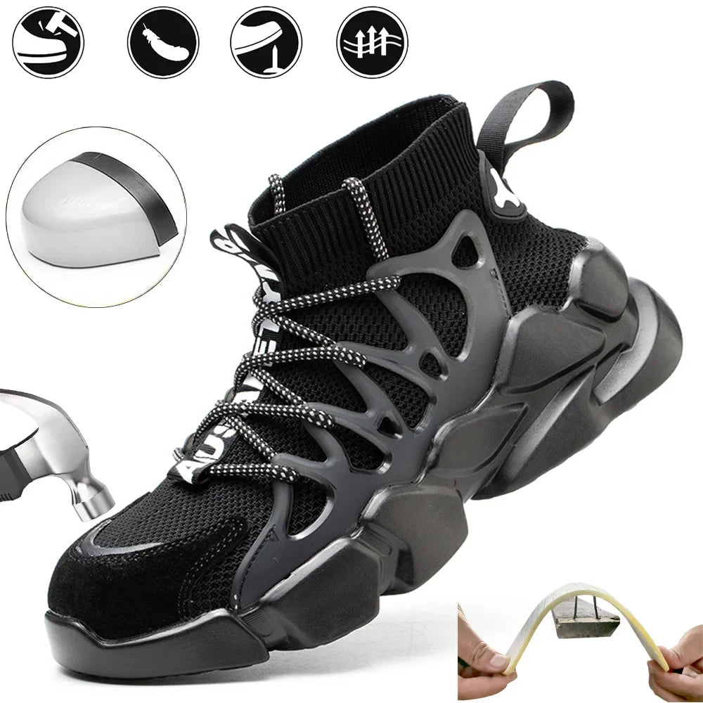 2025 Women's Safety Shoes Anti-Smash Puncture Proof Breathable Mesh Work Boots, Fashion Outdoor Workshop Safety Boots for Women