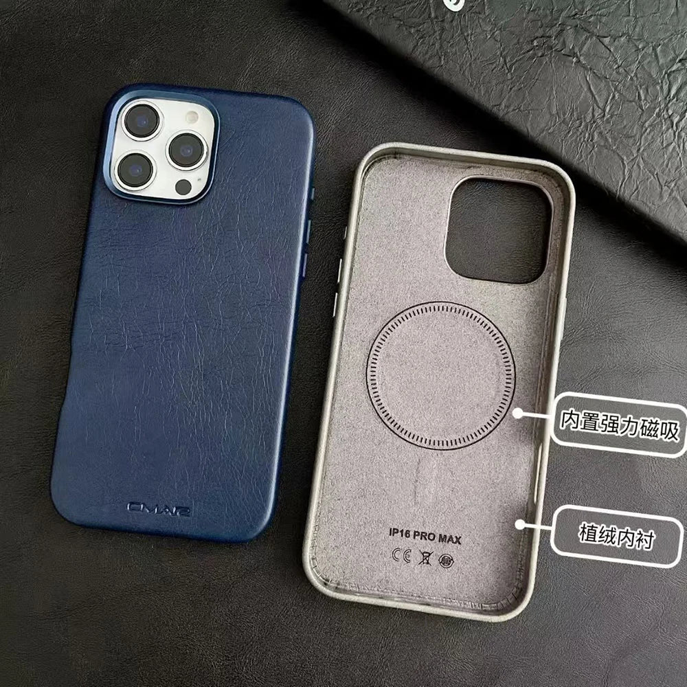 Magnetic Leather Texture MagSafe Phone Case for IPhone 17 16pro Max 15 14 Pro 13 Wireless Charging Alloy Lens Bumper Armor Cover