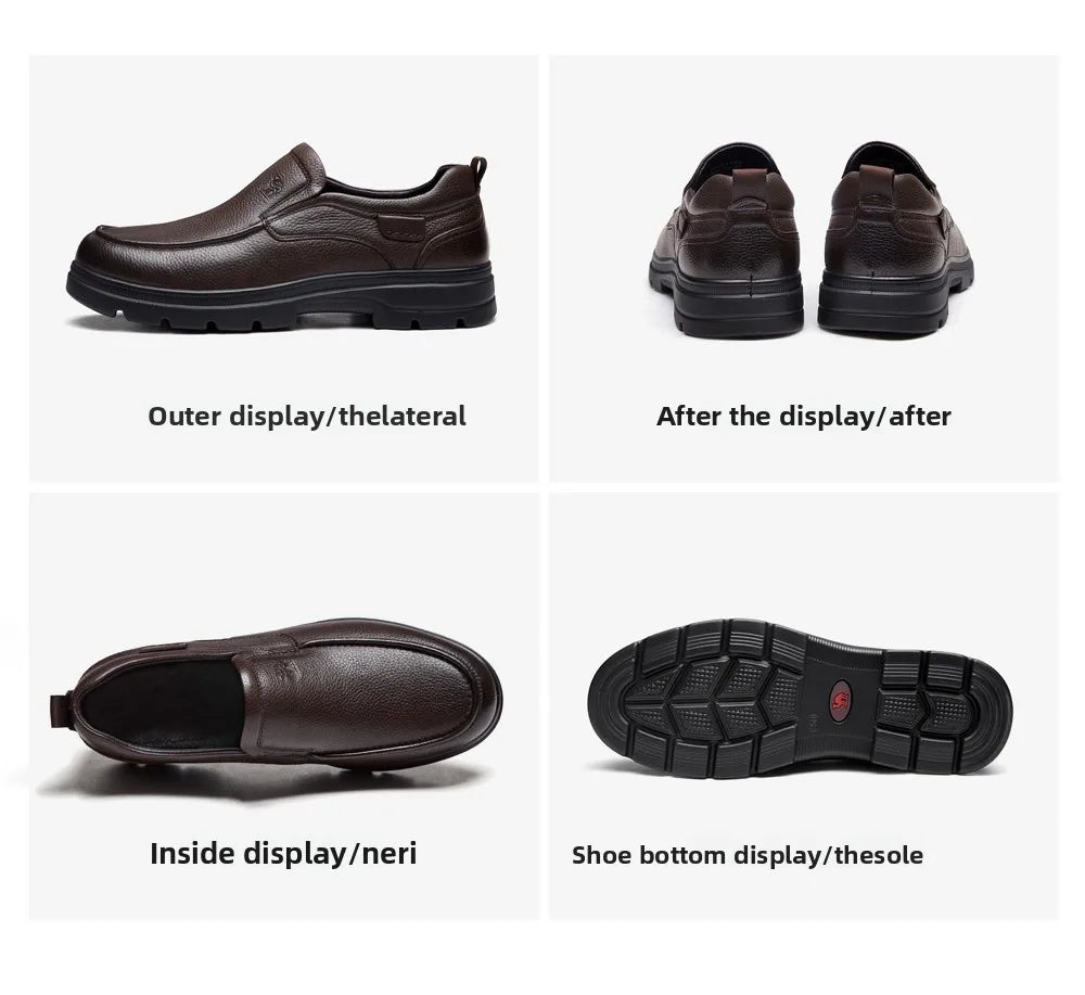 Golden Camel Men's Shoes 2026 New Business Casual Soft Sole Leather Shoes Brand Design Soft Soles Non-slip Velvet Warm Loafers