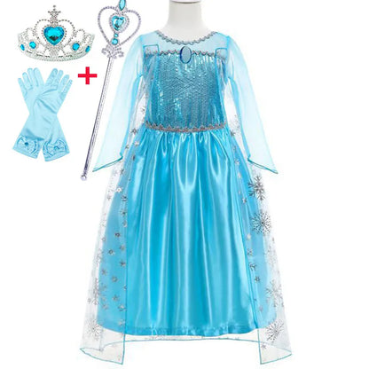 Snow Queen Princess Dress for Toddler Girl Elsa Festival Carnival Fancy Kid Birthday Party Clothing Lovely Halloween Cosplay