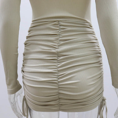 Hollow Out Bodycon Dress Women O Neck Long Sleeve Mini Vestidos Ribbed Hot Sexy Dresses Fashion High Street Wear