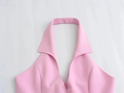 MUJER 2025 Blue Pink Halter Top Woman Off Shoulder Backless Crop Top Women Sleeveless Short Tops Woman Fashion Summer Sexy Tops