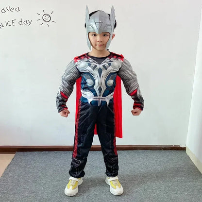 3pcs Kids Boys Thor Muscle Jumpsuit Cosplay Costumes Movies Character Superhero Halloween Children's Stage Performance Outfits