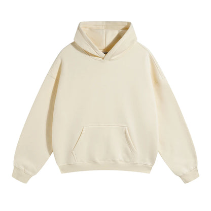 Thick 350gsm Fleece Hooded Hoodies For Men Unisex Winter Oversized Loose Basic Solid Sweatshirts Pullovers Coats HY0631