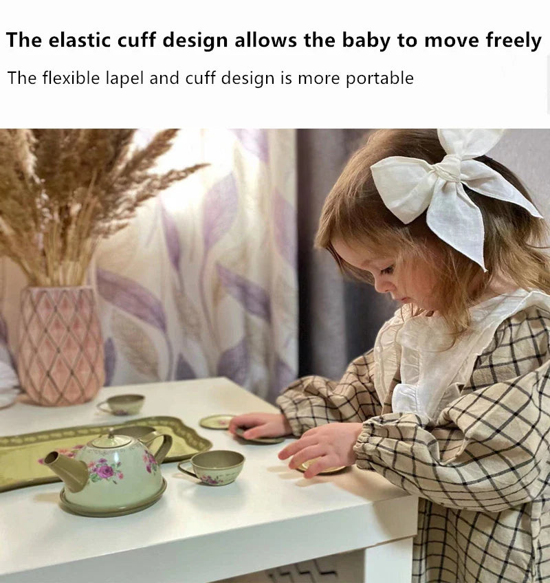 Baby Girls Dress Casual Plaid Clothes Summer New Korean Cotton Linen Girls Princess Dress Big Turn Down Collar Dress