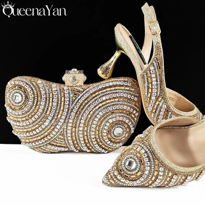 Newest INS Style Elegant High Heels Pointed-Toe Nigeria Popular Design African Ladies Shoes And Bag Set