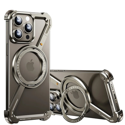 Magnetic Z Shape Metal Phone Case For iPhone 17 Air 15 16 Pro Max Shockproof Bumper With 360° Rotation Holder Protective Cover