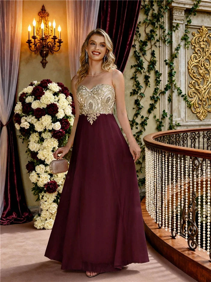 A-line Sweetheart Lace Christmas Party Dress Elegant Backless Long  Chiffon Beaded Evening Dresses Formal Prom Wedding Party Gow