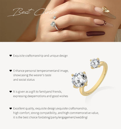 Two Stone Round Cut Moissanite Ring for Women 100% S925 Silver Personalized Open Rings Daily Wear Korean Style Jewelry