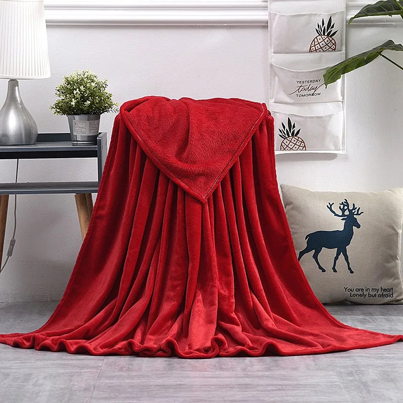 Solid Color Flannel Blanket Soft Warm Coral Fleece Velvet Blanket Winter Sheet Sofa Office Air Conditioning Yoga Nap Blanket